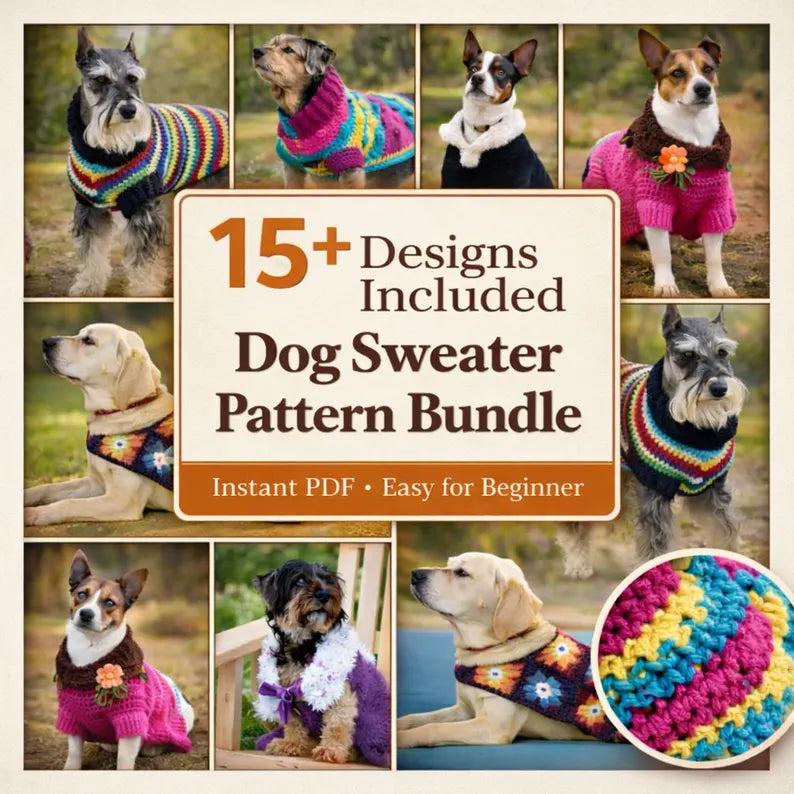 Crochet Dog Sweater Pattern Bundle | Easy Dog Hoodie & Pullover Pattern | Beginner Friendly Pet Coat PDF