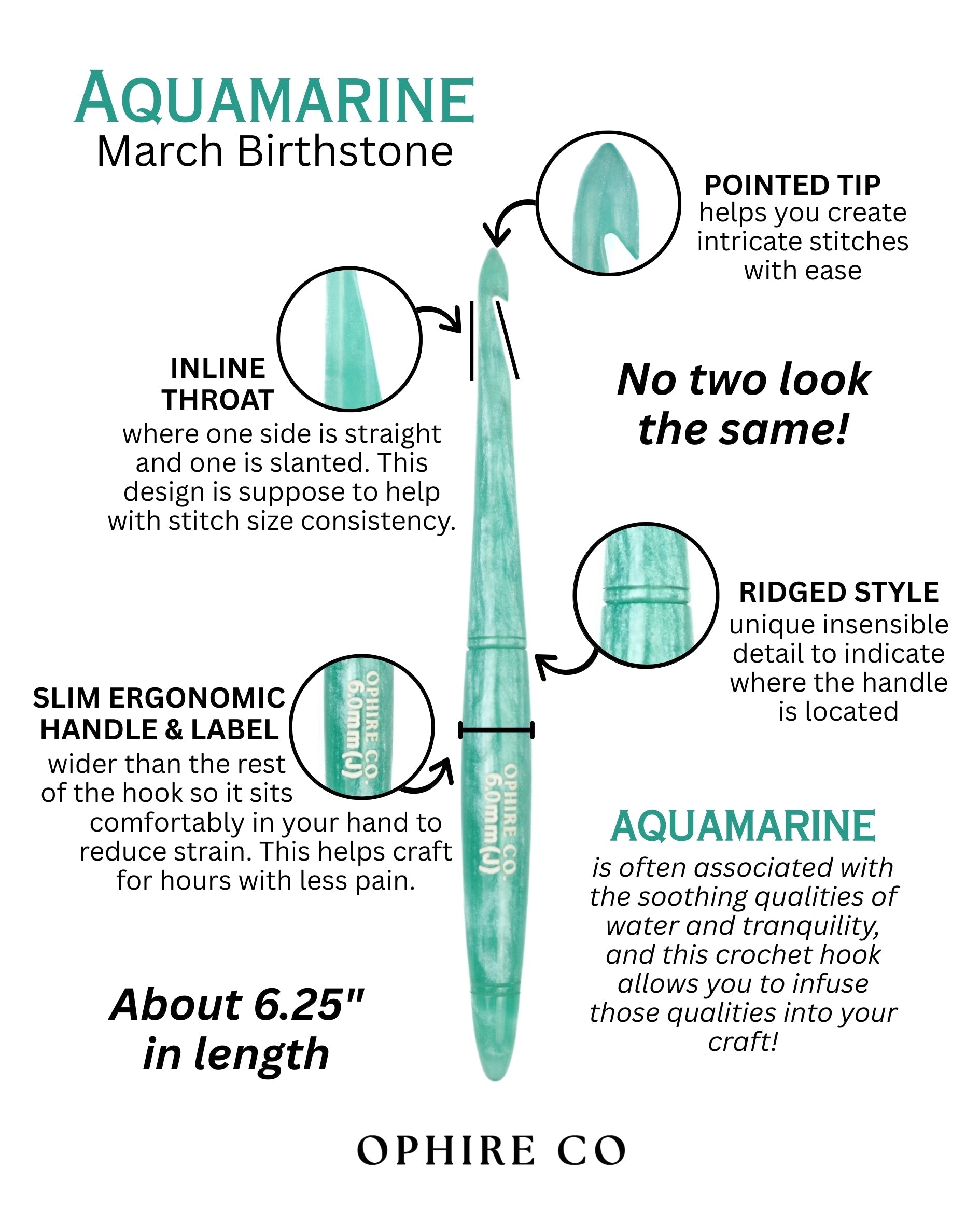 Aquamarine March Birthstone Crochet Hook