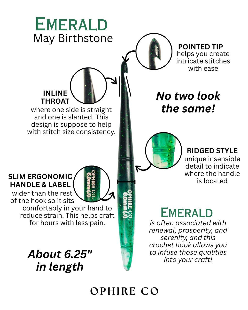 Emerald May Birthstone Crochet Hook