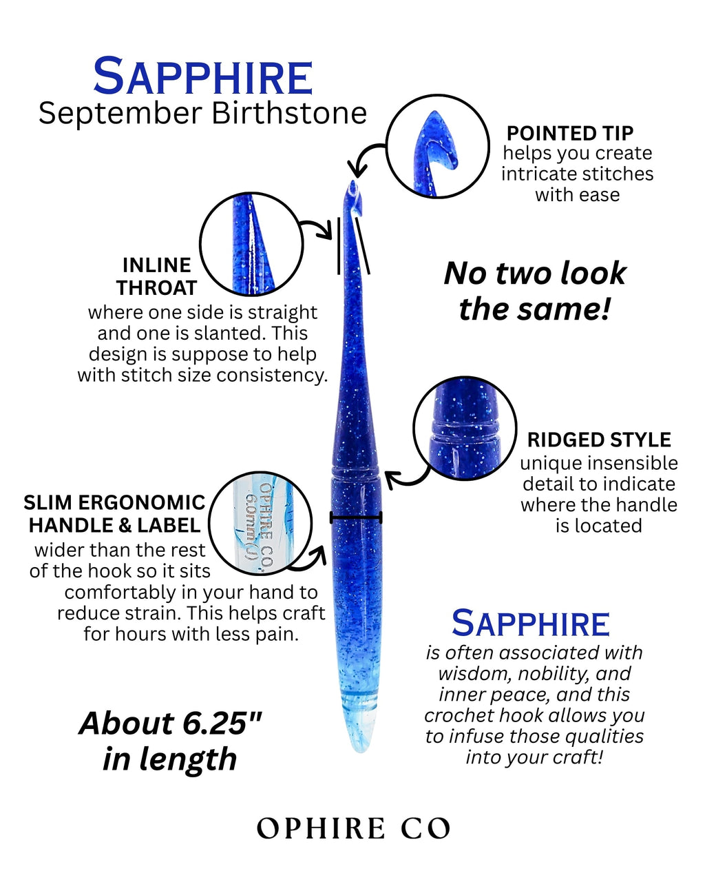 Sapphire September Birthstone Crochet Hook