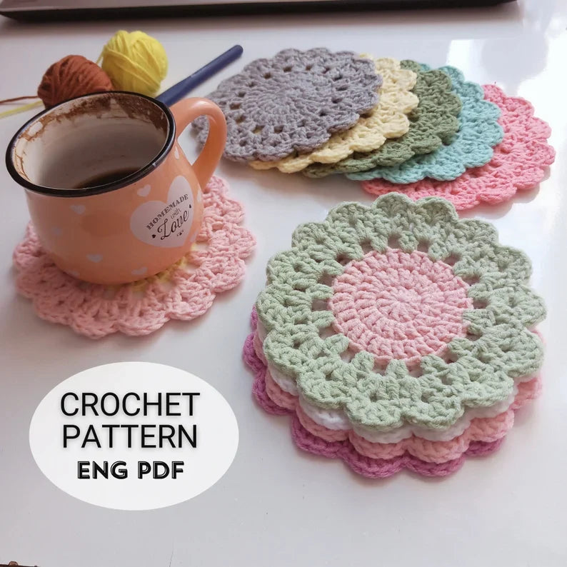 Crochet Coasters Pattern | Flower Coaster DIY Easy Coaster Crochet Patterns | BESTSELLER Handmade Gift