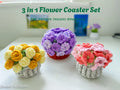 3-in-1 Flower Coaster Crochet Pattern Bundle | Potted Flower Coasters | PDF Digital Download
