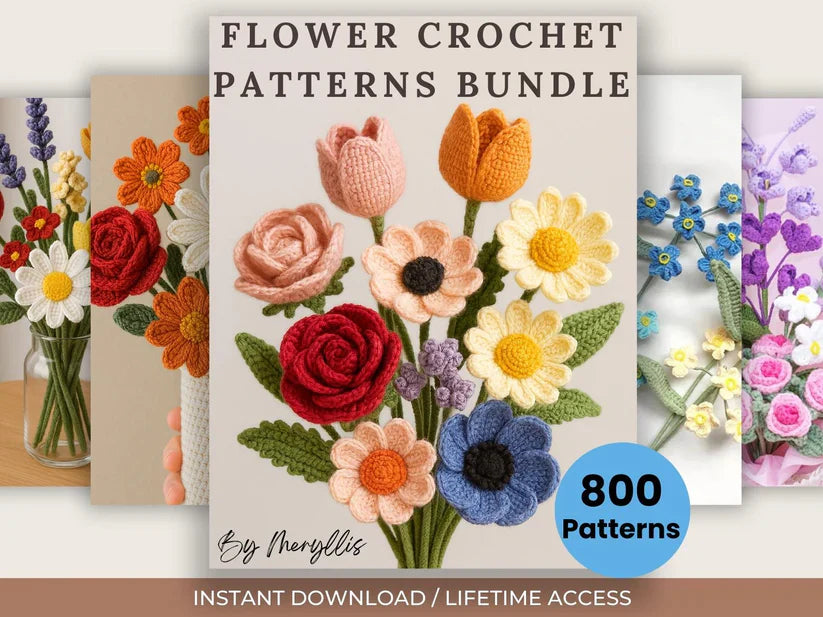 800+ Ultimate Flower Crochet Pattern Bundle | Perfect for Weddings, Mother’s Day & Graduation Bouquets | Roses, Tulips & More | PDF Download